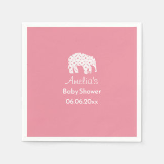 Pretty White Elephant Personalized Baby Shower  Napkin