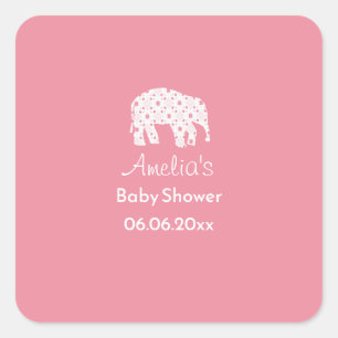 Pretty White Elephant Personalized Baby Shower  Square Sticker
