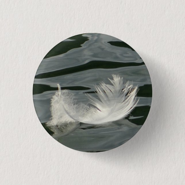 Pretty white feather 1 inch round button (Front)