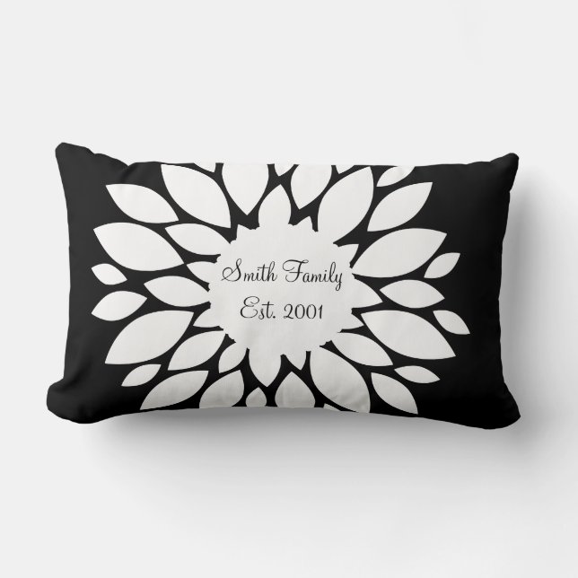 Pretty White Flower Petals Art on Black Lumbar Pillow (Front)