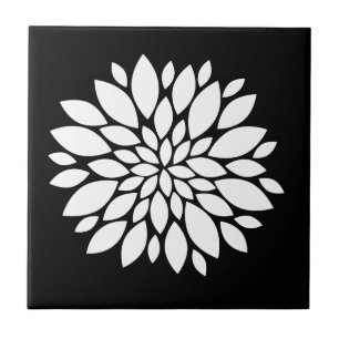 Pretty White Flower Petals Art on Black Tile