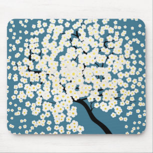 Pretty White Flowers Blossom Tree Art Mouse Pad