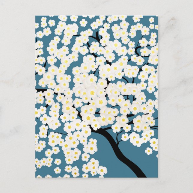 Pretty White Flowers Blossom Tree Art Postcard (Front)