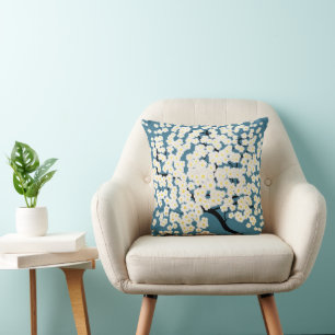 Pretty White Flowers Blossom Tree Art Throw Pillow