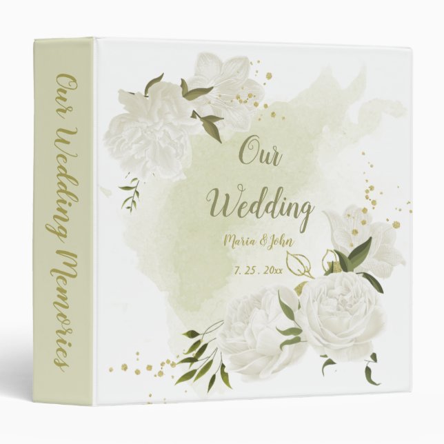 pretty white flowers green leaves photo album binder (Front/Spine)