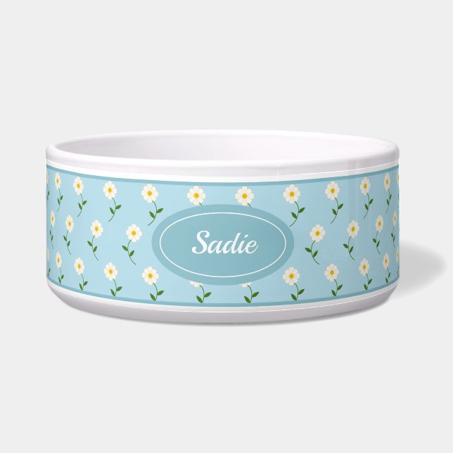 Pretty White Flowers Pattern On Blue & Custom Name (Front)
