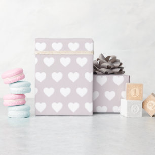 Pretty White Hearts Pattern Pastel Purple Wrapping Paper