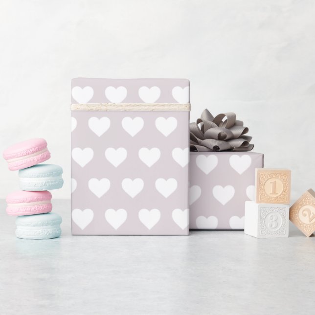 Pretty White Hearts Pattern Pastel Purple Wrapping Paper (Baby Shower)