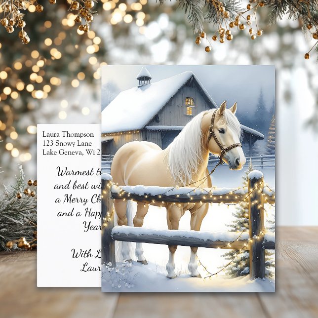 Pretty White Horse Farm Christmas Personalized Postcard (Creator Uploaded)