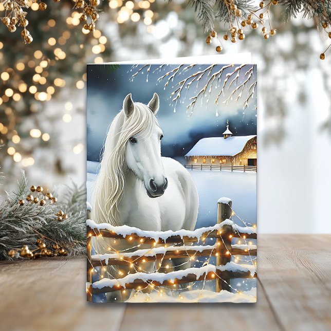 Pretty White Horse Farm Personalized Christmas  Card (Creator Uploaded)