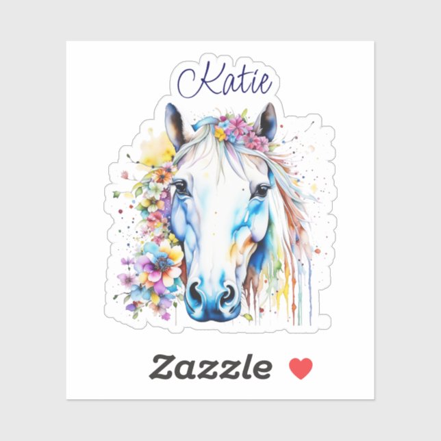 Pretty White Horse Floral Personalized  (Sheet)