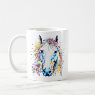 Pretty White Horse Floral Personalized  Coffee Mug