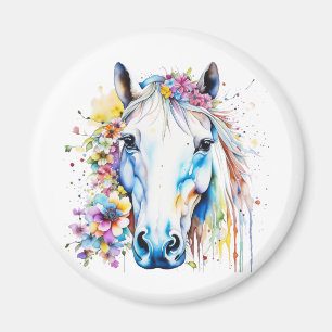 Pretty White Horse Floral Personalized Magnet