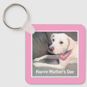 Pretty White Labrador Retriever Mix Dog Pink Mom Keychain