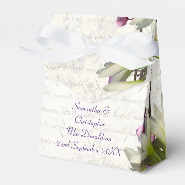Pretty white mauve floral flower blossom wedding favor box (Front Side)