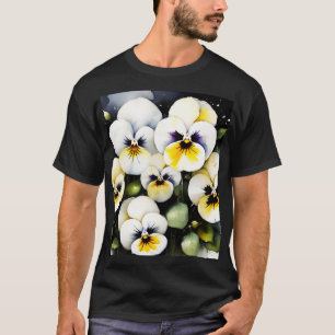 Pretty white pansies watercolor painting T-Shirt