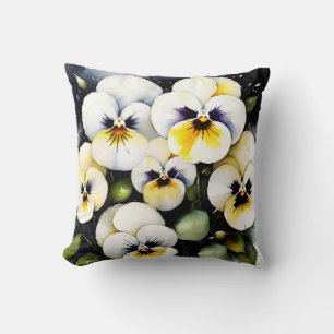 Pretty white pansies watercolor painting throw pillow