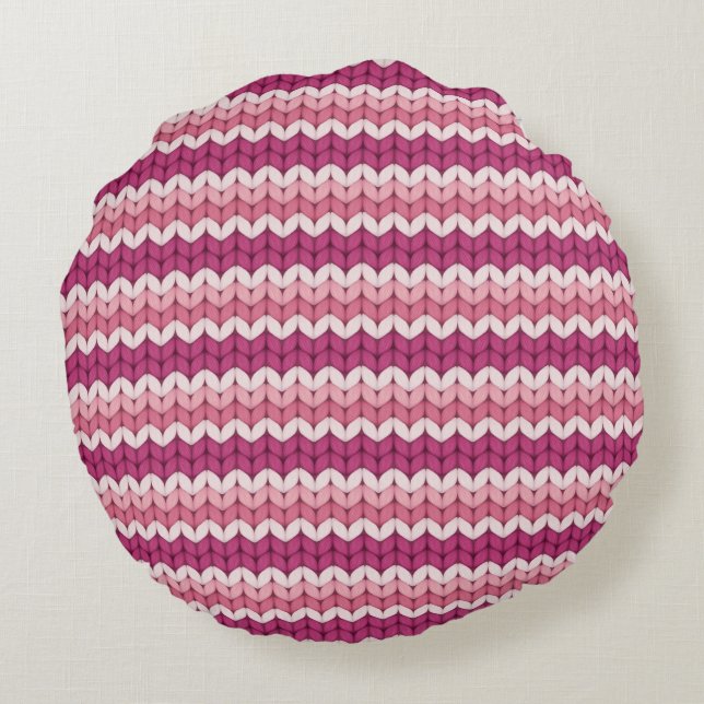 Pretty White Pink Knitting Design Round Pillow (Back)