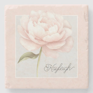 Pretty White Pink Rose Flower Personalized Stone Coaster