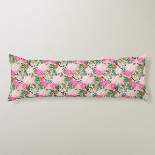 Pretty White Pink Tiger Floral Painting Body Pillow