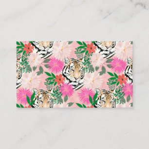 Pretty White Pink Tiger Floral Painting Business Card