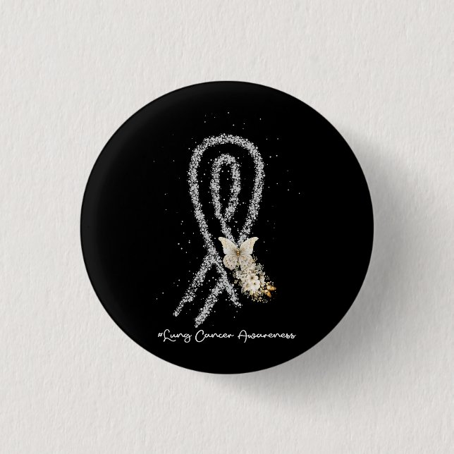 Pretty White Ribbon Support Lung Cancer Awareness  1 Inch Round Button (Front)