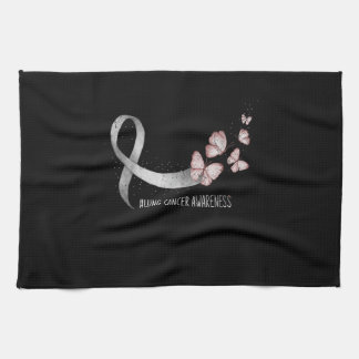 Pretty White Ribbon Support Lung Cancer Awareness. Kitchen Towel