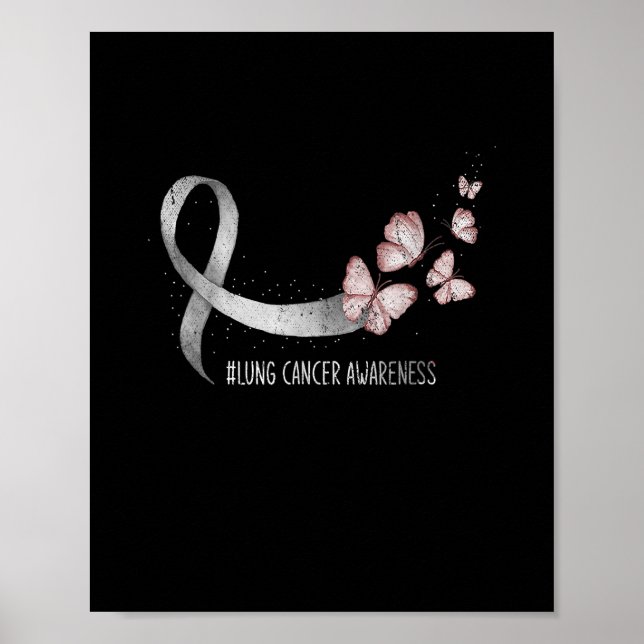 Pretty White Ribbon Support Lung Cancer Awareness. Poster (Front)