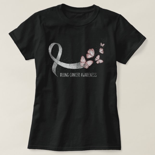 Pretty White Ribbon Support Lung Cancer Awareness  T-Shirt (Design Front)