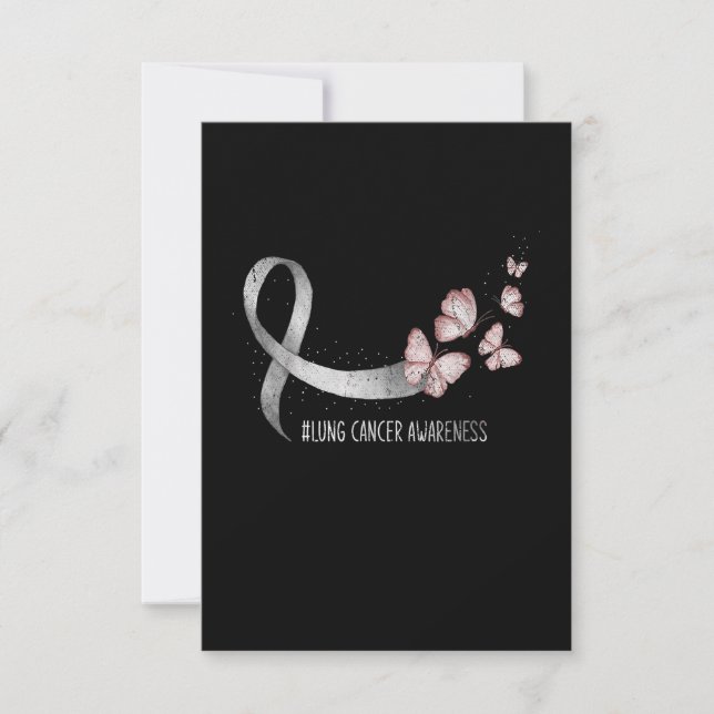 Pretty White Ribbon Support Lung Cancer Awareness. Thank You Card (Front)