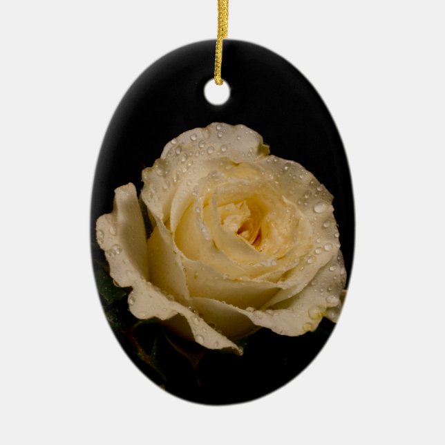 Pretty White Rose Ceramic Ornament (Front)