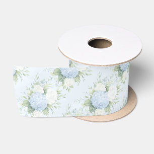 Pretty White Roses Blue Hyndrangea Flowers Satin Ribbon