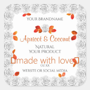 Pretty White Roses Product Labels Orange Leaves