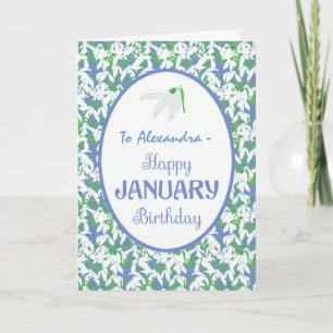 Pretty White Snowdrops January Birthday Card