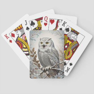 Pretty White Snowy Owl Winter Playing Cards