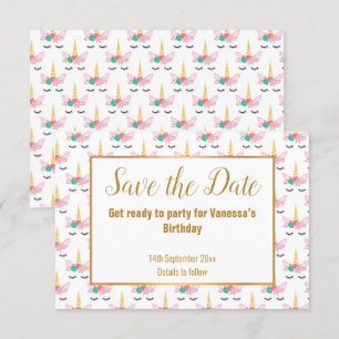 Pretty White Unicorn Horn SAVE THE DATE   Announcement