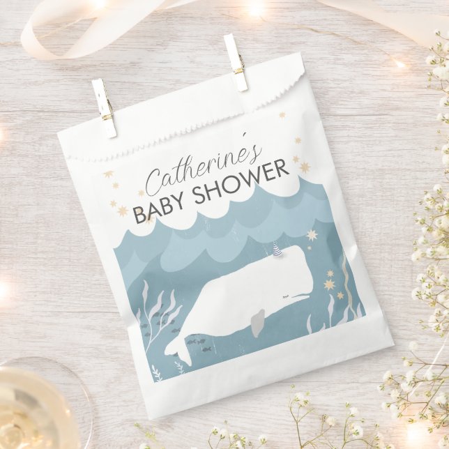 Pretty White Whale Baby Shower  Favour Bag (Clipped)