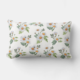 PRETTY WHITE & YELLOW DAISIES WITH TINY BEES LUMBAR PILLOW