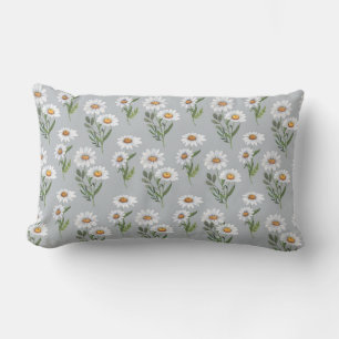 PRETTY WHITE & YELLOW DAISIES WITH TINY BEES LUMBAR PILLOW