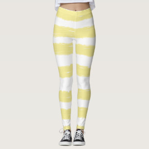 Pretty White Yellow Stripes Leggings