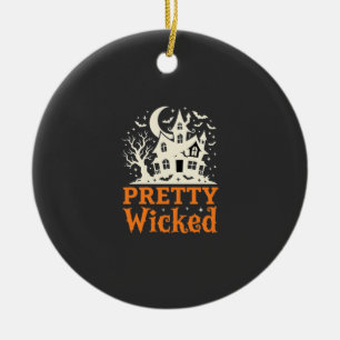 Pretty Wicked Halloween Haunted House_1 Ceramic Ornament