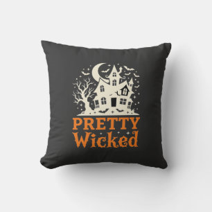 Pretty Wicked Halloween Haunted House_1 Throw Pillow