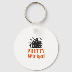 Pretty Wicked Vintage Halloween Haunted House Shir Keychain
