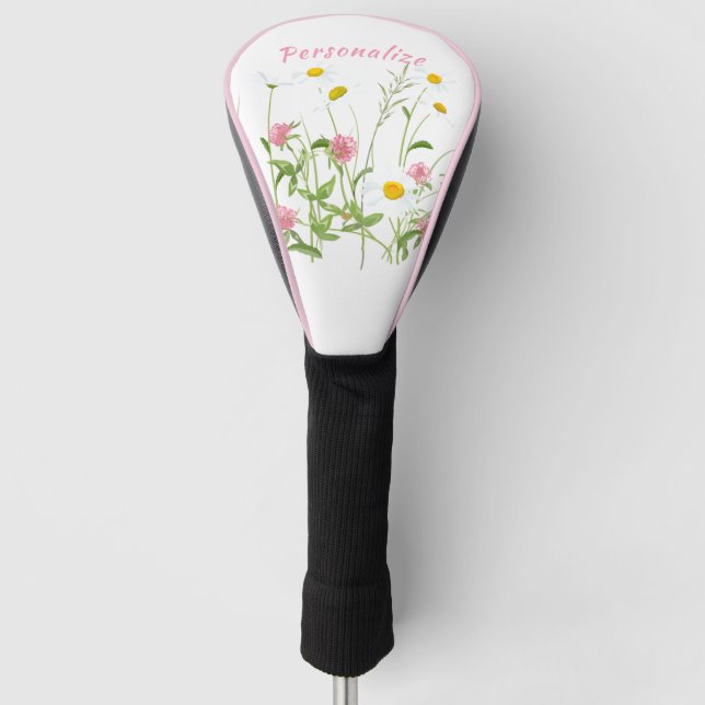 Pretty Wild Flowers Daisy Carnation Personalized Golf Head Cover (Front)