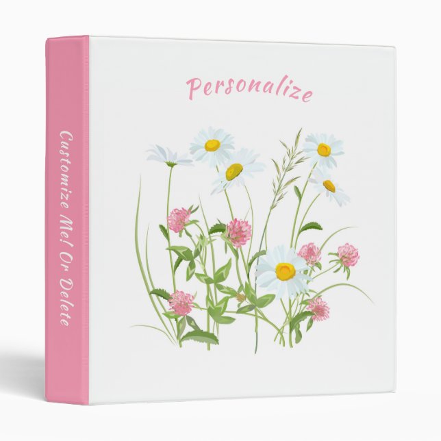 Pretty Wild Flowers Daisy Carnation Pink Binder (Front/Spine)