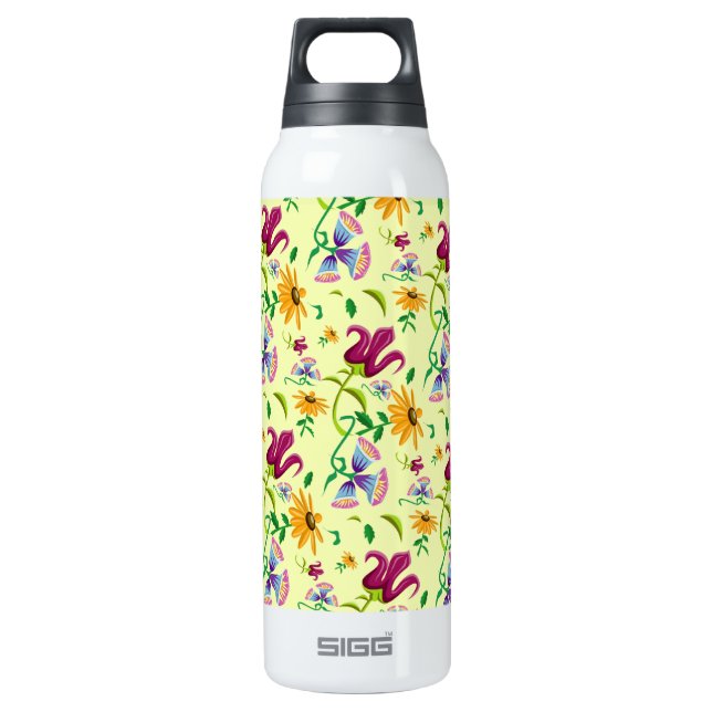 Pretty Wild Flowers Floral Pattern Insulated Water Bottle (Front)