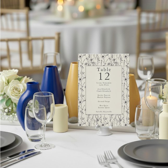 Pretty wild flowers table number place card (Wildflowers table number name chart wedding reception card.)
