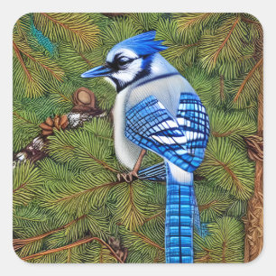 Pretty Wilderness Blue Jay Square Sticker
