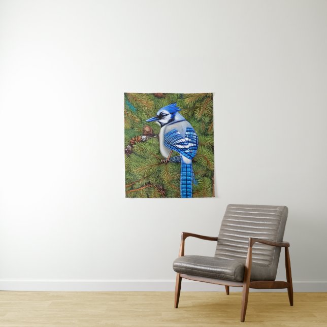 Pretty Wilderness Blue Jay Tapestry (In Situ)