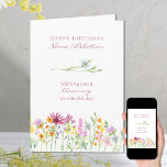 Pretty Wildflower Blooming Wonderful Birthday Card<br><div class="desc">Pretty wildflower birthday card which you can personalize inside and out. The design has a floral border of colourful wild flowers in pink yellow and orange with a daisy divider and a purple and lilac bouquet on the back.</div>